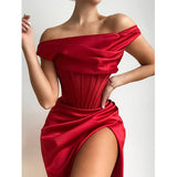 Clistos ruched slit bodycon satin evening gown with sweetheart neckline - View 6 | Clistos
