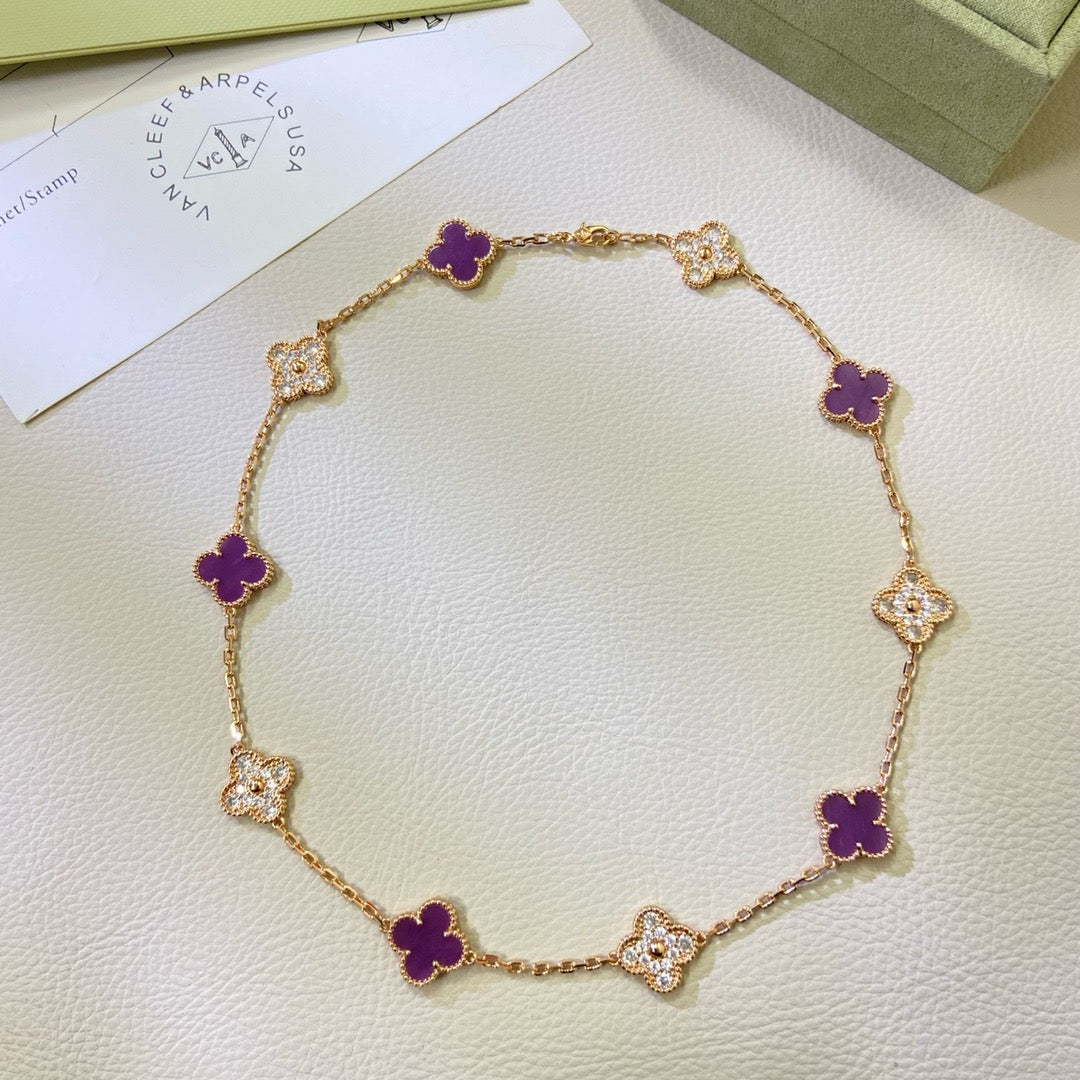 CLOVER 10 MOTIFS  PURPLE VIOLET DIAMOND NECKLACE