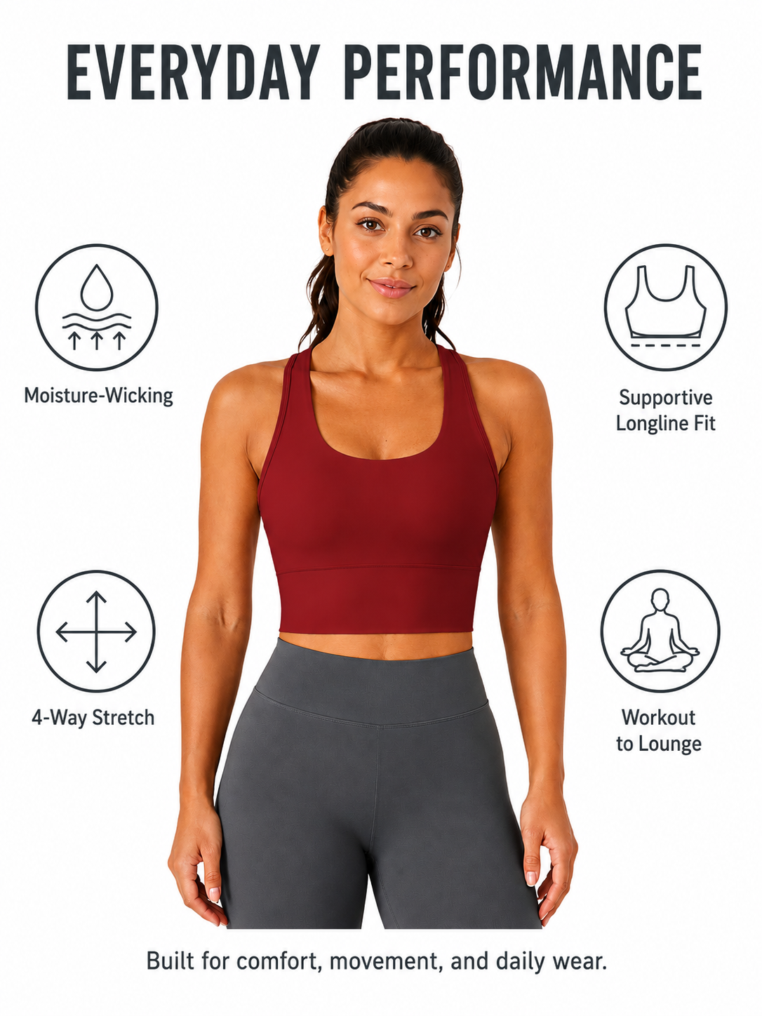 SculptFlex Seamless Longline Sports Bra for Women
