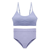 light purple ribbed bra and high-waisted underwear set