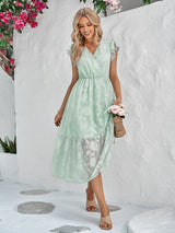 Clistos floral wrap midi dress with flutter sleeves - View 6 | Clistos