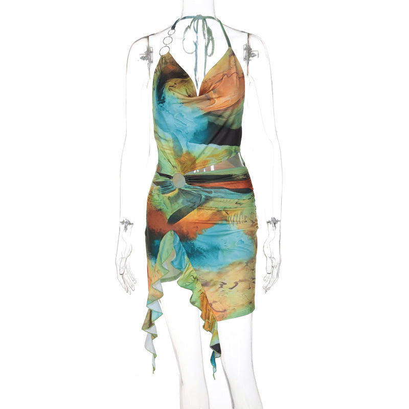 Asymmetrical Cutout Halter Bodycon Dress - View 9 | Clistos