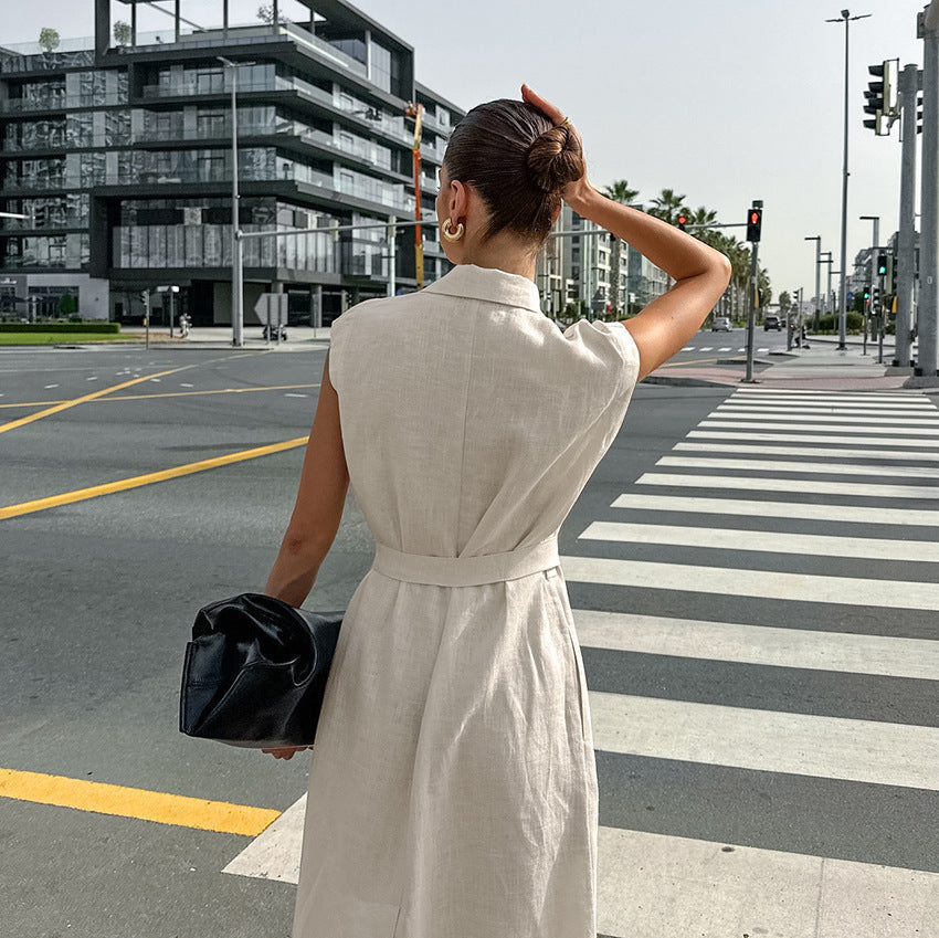 Belted linen midi shirt dress - View 10 | Clistos
