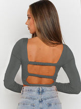 Clistos cutout tie detail long sleeve crop top - View 10 | Clistos