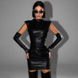 Faux leather bodycon dress with attached gloves - View 10 | Clistos