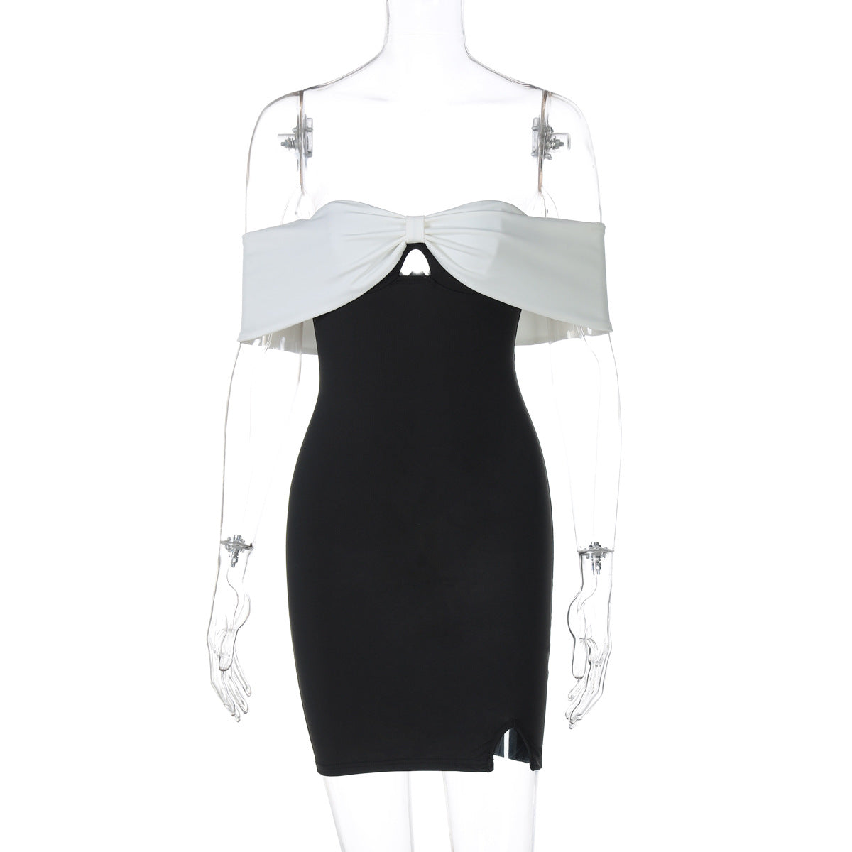 Off Shoulder Bodycon Cutout Split Dress - View 6 | Clistos