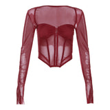 Clistos Sheer Corset Long Sleeve Top - View 9 | Clistos