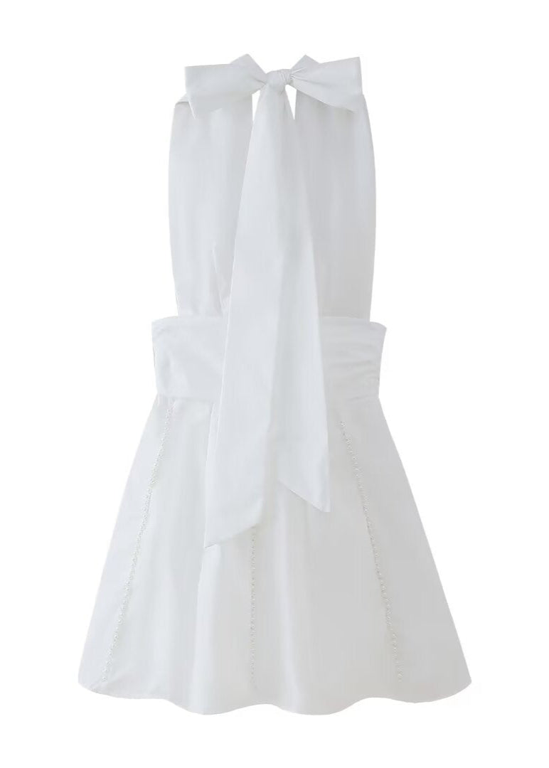 Rosalie Halter Neck Mini Dress with Pearl Details - View 6 | Clistos