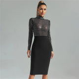Rhinestone mesh mock neck bodycon dress - View 6 | Clistos