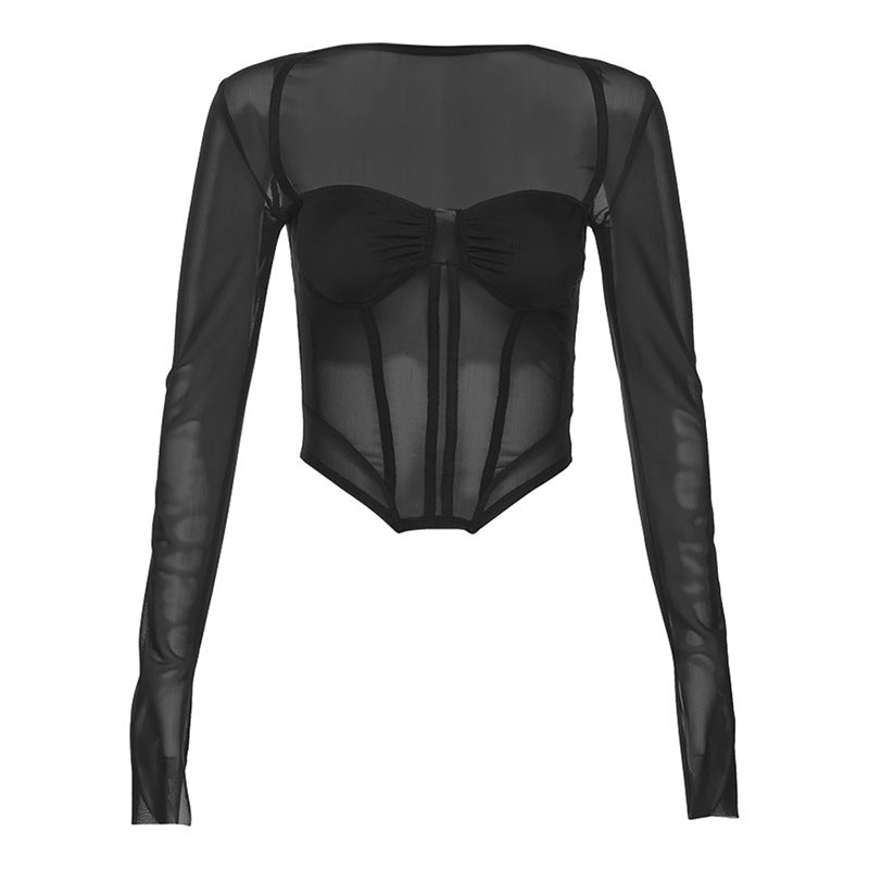 Clistos Sheer Corset Long Sleeve Top - View 10 | Clistos
