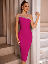 One Shoulder Embellished Bodycon Midi Dress - View 6 | Clistos