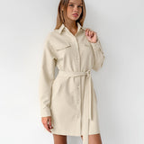 Khaki collared belted shirt dress - View 14 | Clistos