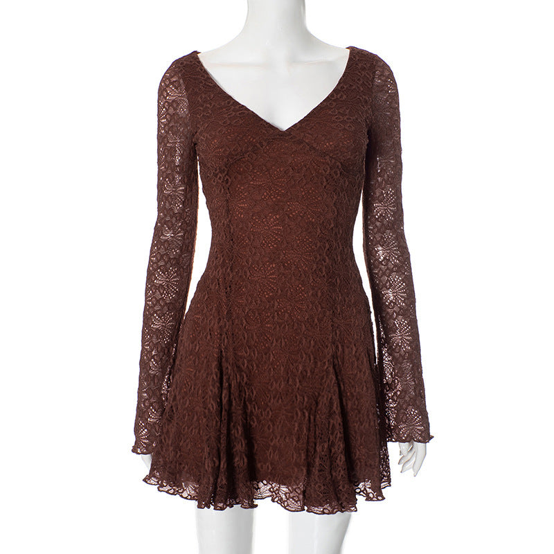 brown lace mini dress on a mannequin