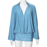 Plunge Neck Ruched Knit Mini Dress - View 6 | Clistos