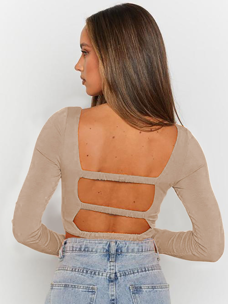 Clistos cutout tie detail long sleeve crop top - View 7 | Clistos
