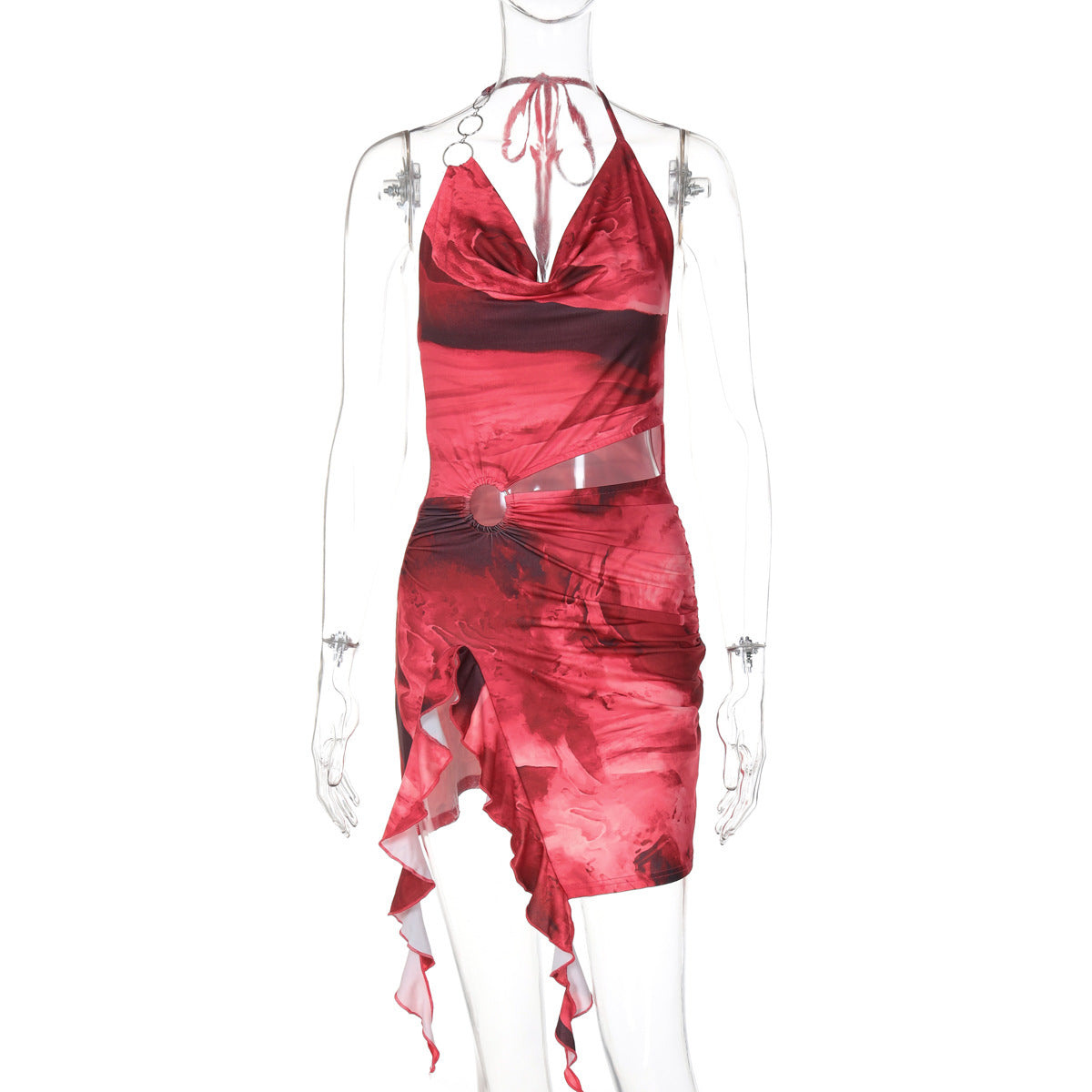 Asymmetrical Cutout Halter Bodycon Dress - View 6 | Clistos
