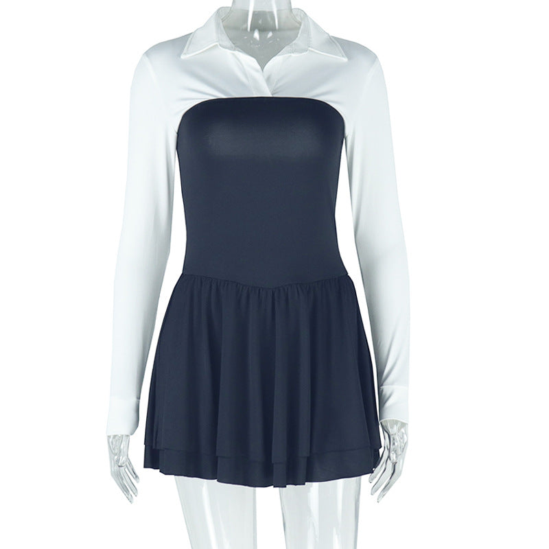 A black and white dress on a mannequin.