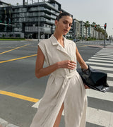 Belted linen midi shirt dress - View 9 | Clistos