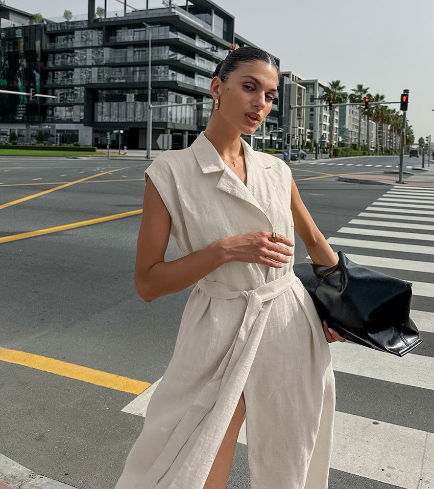 Belted linen midi shirt dress - View 9 | Clistos
