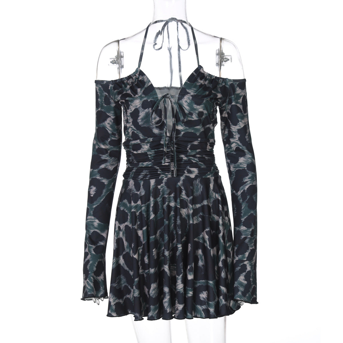 Ruched Halter Pleated Mini Dress - View 6 | Clistos