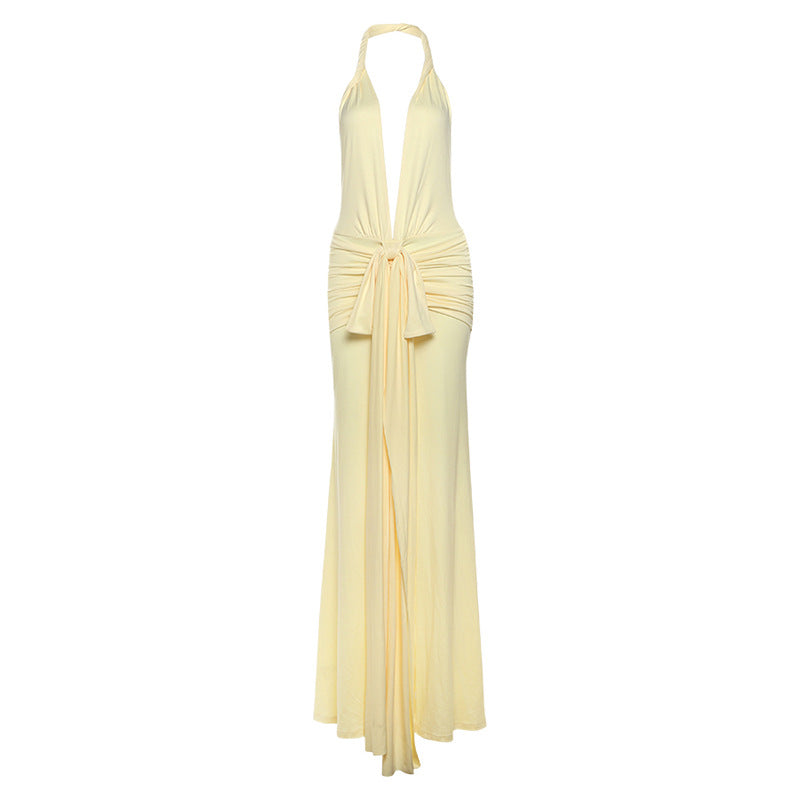 Clistos backless halter deep v split evening gown - View 6 | Clistos