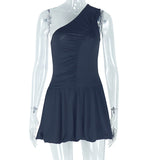 Asymmetrical One Shoulder Ruched A-Line Dress - View 6 | Clistos