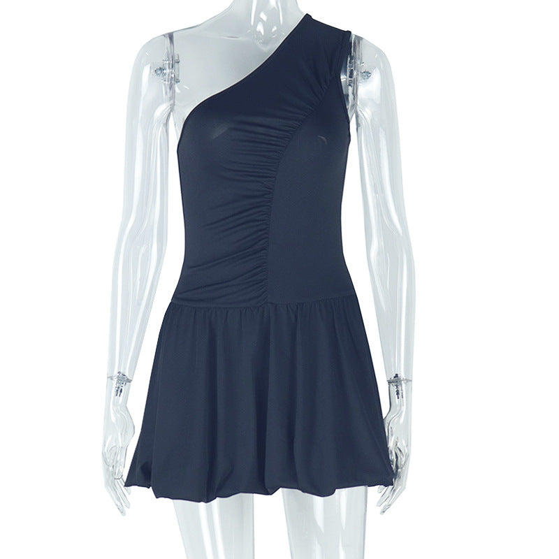 Asymmetrical One Shoulder Ruched A-Line Dress - View 6 | Clistos