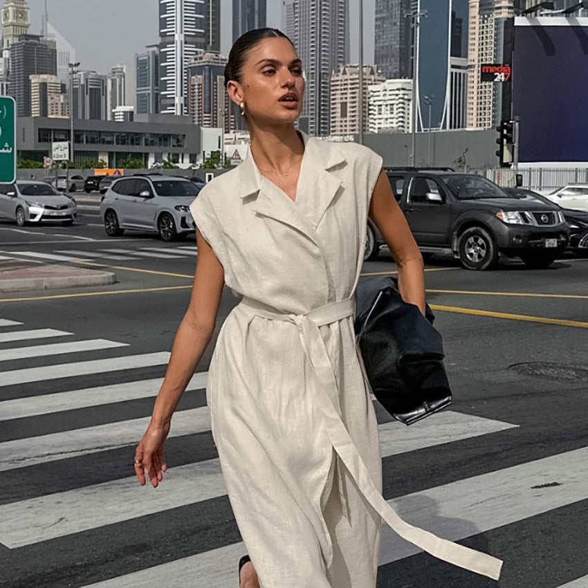 Belted linen midi shirt dress - View 8 | Clistos