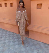 Sequined deep V-neck maxi dress with batwing sleeves - View 7 | Clistos