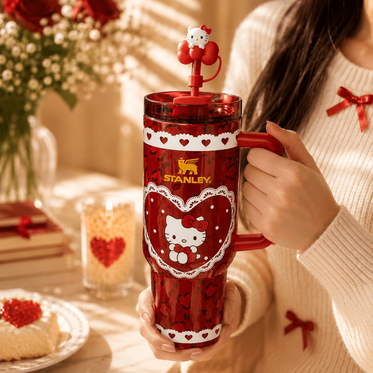 Stanley Sweetheart Tumbler 40oz Hello Kitty inspired pink leopard print with matching gift box - View 3 | Clistos