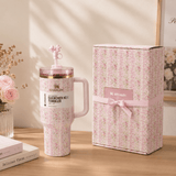 Stanley Blush Lilac Floral 40oz insulated tumbler with matching pastel gift box and bow straw topper - View 2 | Clistos