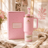Stanley x LoveShackFancy Pink Bow 40oz Insulated Tumbler Gift Set with matching pink gift box and bow straw topper - View 9 | Clistos