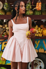 Clistos Floriane Peach Bow Mini Dress with open back and bow detail - View 7 | Clistos