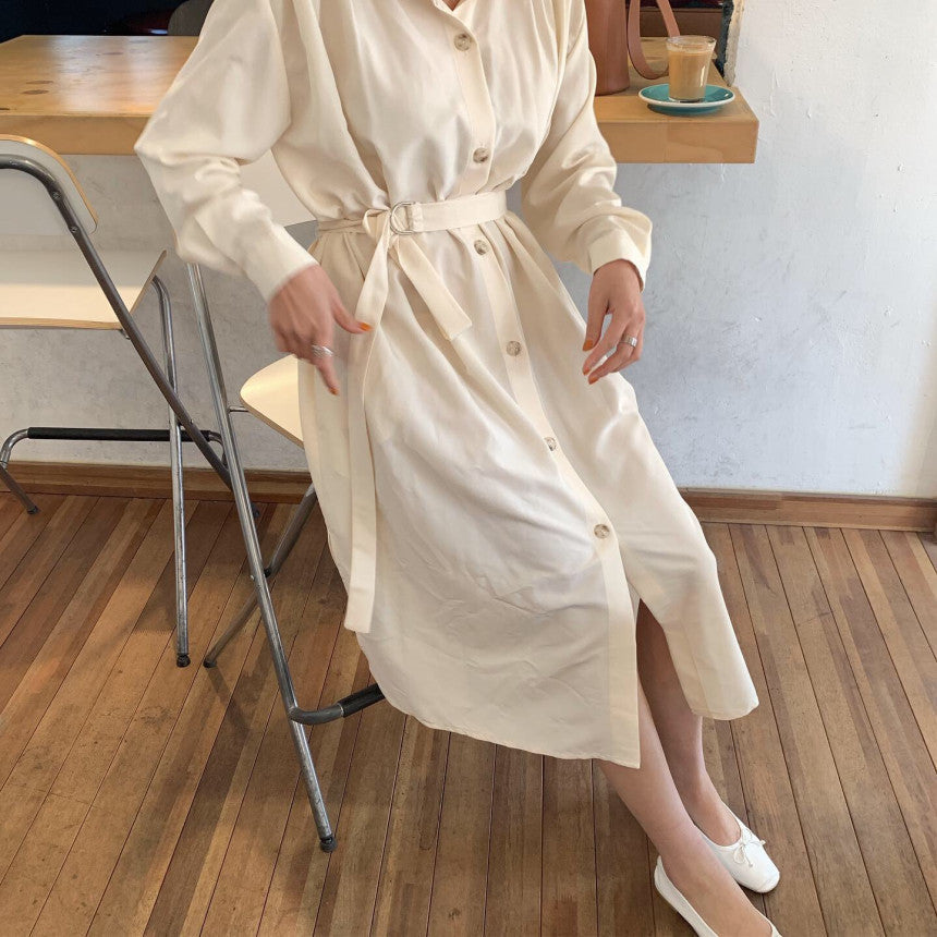 Collared Belted Midi Dress - View 6 | Clistos