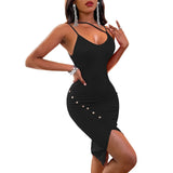 Clistos Ribbed Halter Sleeveless Side Slit Hem Mini Dress - View 7 | Clistos