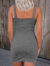 back view of a gray sleeveless dress