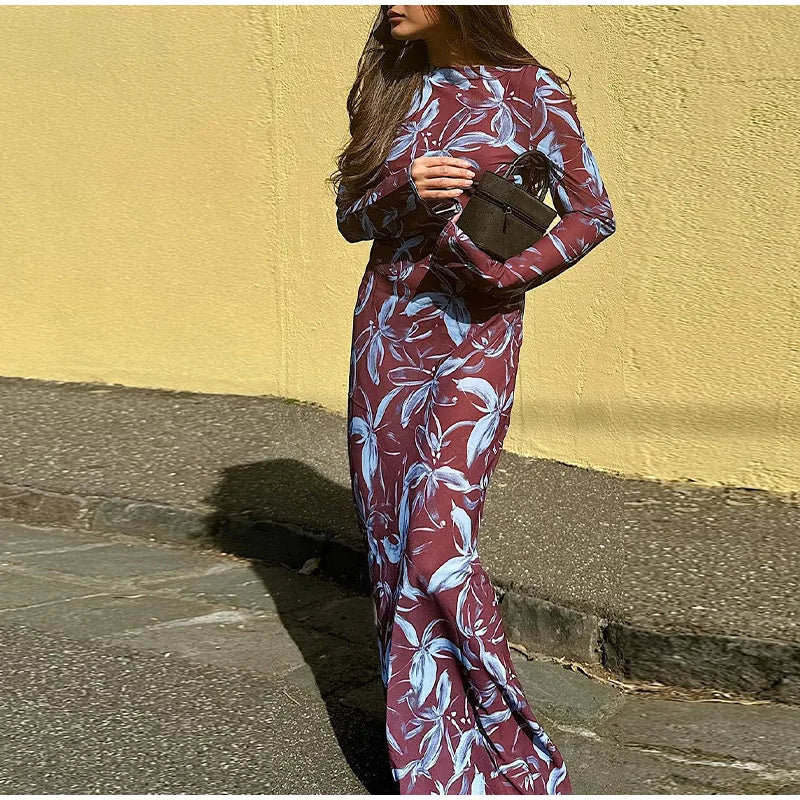 Elegant bell sleeve floral print maxi dress - View 7 | Clistos