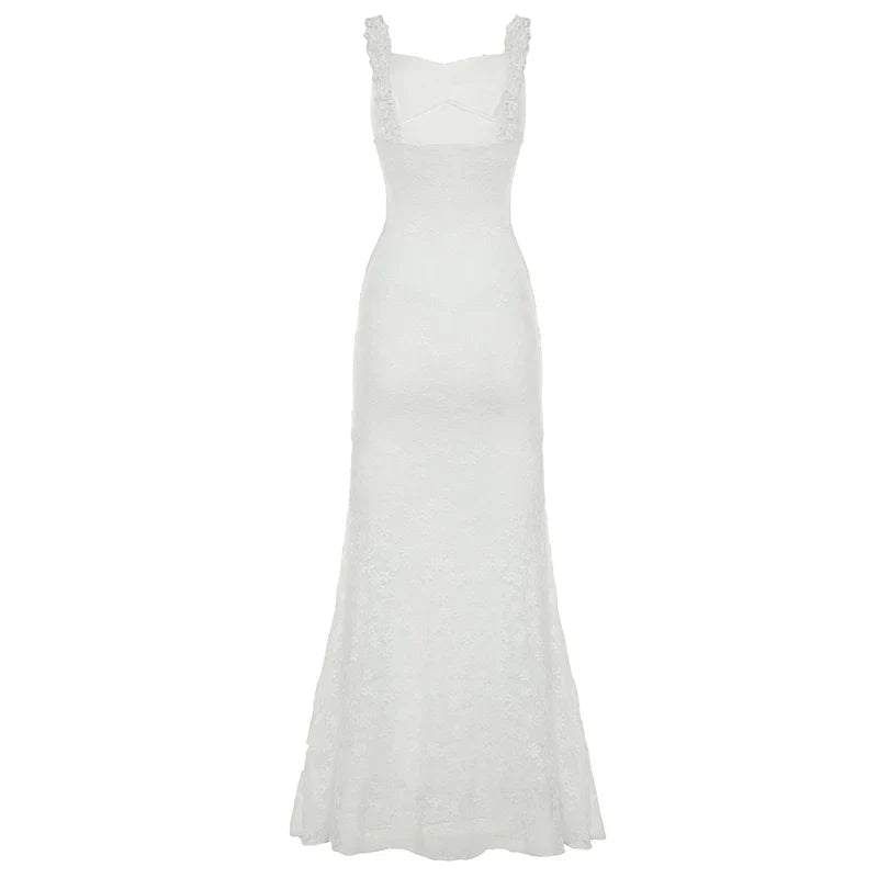 back view of a white lace mermaid dress