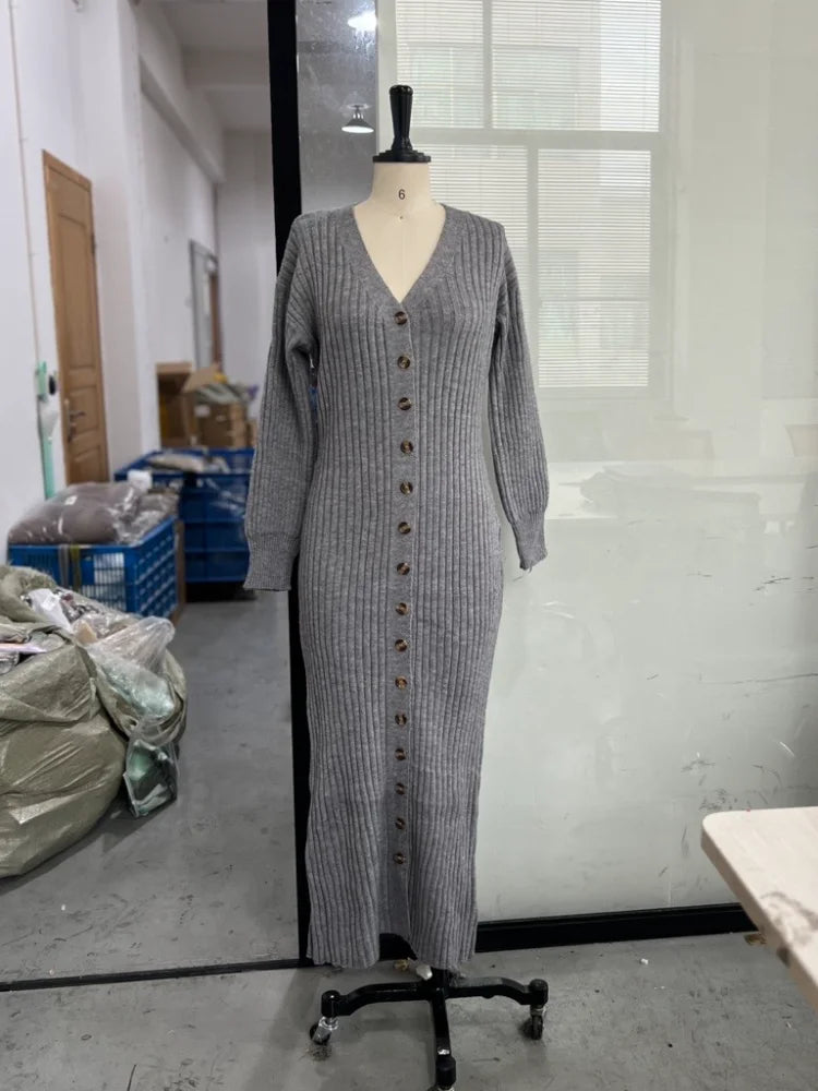 Ribbed knit maxi cardigan dress - View 15 | Clistos