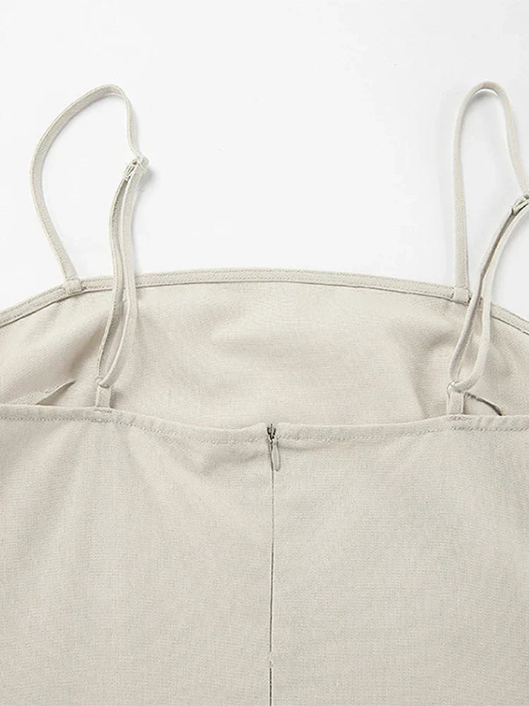Clistos beige linen-like backless maxi dress with spaghetti straps and square neckline - View 6 | Clistos