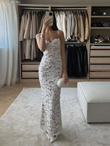White lace backless maxi dress with sweetheart neckline - View 6 | Clistos