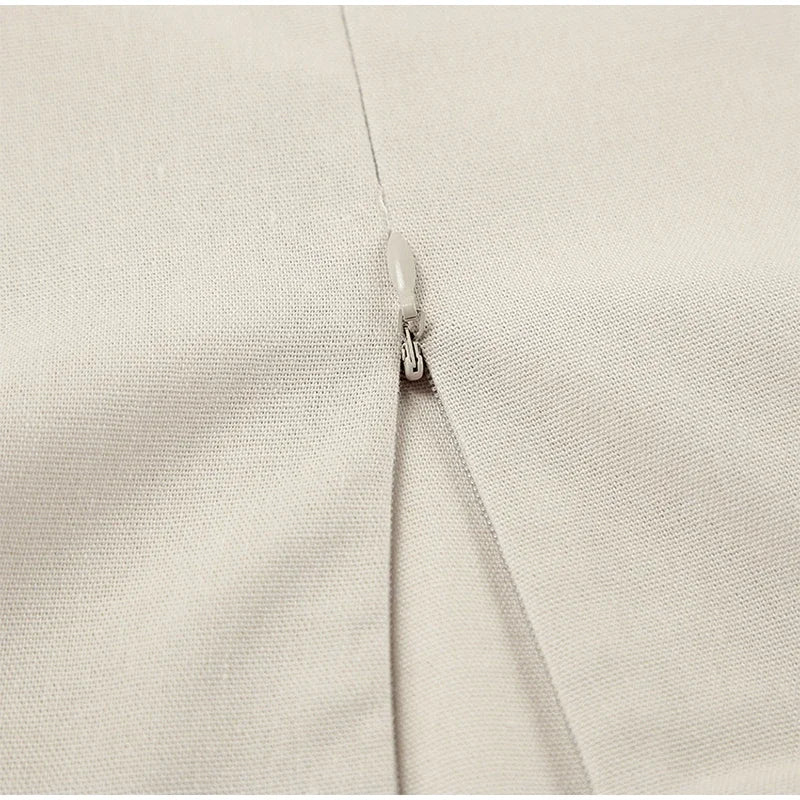 Clistos beige linen-like backless maxi dress with spaghetti straps and square neckline - View 11 | Clistos