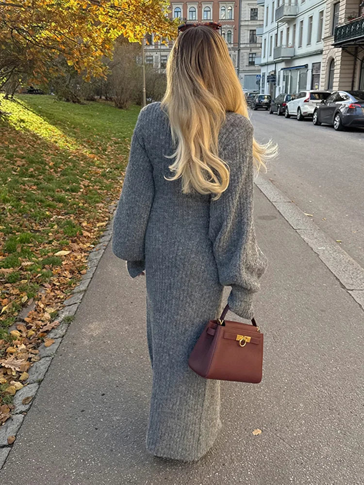 Ribbed knit maxi cardigan dress - View 14 | Clistos