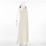 Clistos beige linen-like backless maxi dress with spaghetti straps and square neckline - View 7 | Clistos