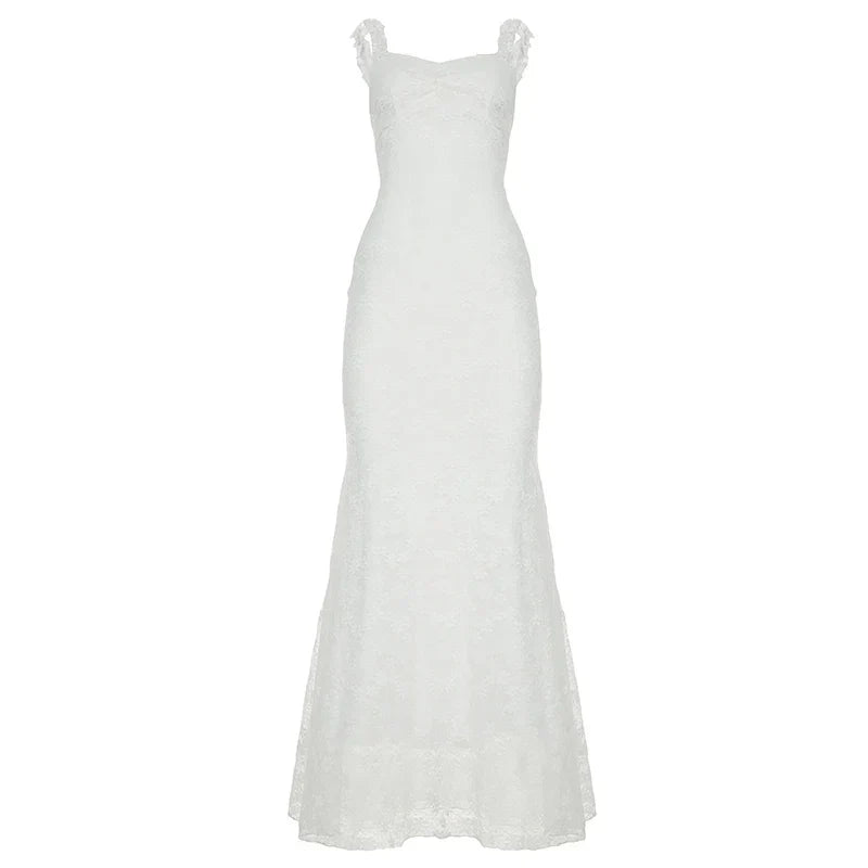 Off-shoulder white lace fishtail maxi dress - View 16 | Clistos