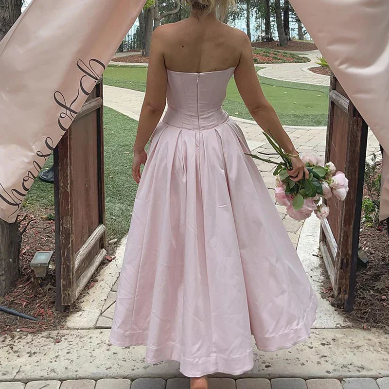 Elegant V-neck satin party gown with sweetheart neckline and corset bodice - View 14 | Clistos