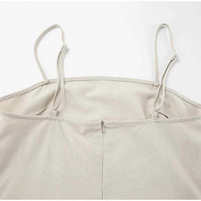 Clistos beige linen-like backless maxi dress with spaghetti straps and square neckline - View 10 | Clistos