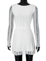 White lace mini dress with ruched waist and long sleeves - View 6 | Clistos
