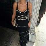 Clistos Halter Neck Striped Bodycon Maxi Dress - View 6 | Clistos