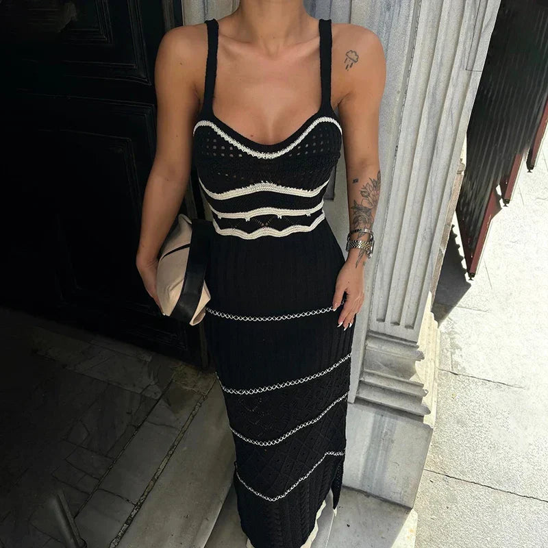 Clistos Halter Neck Striped Bodycon Maxi Dress - View 6 | Clistos